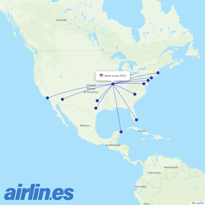 American Airlines from Saint Louis Airport destination map