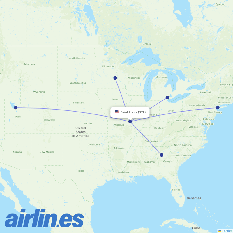 Delta Air Lines from Saint Louis Airport destination map