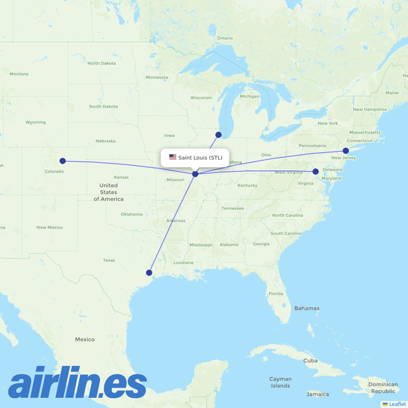 United Airlines from Saint Louis Airport destination map