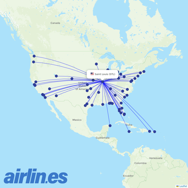 Southwest Airlines from Saint Louis Airport destination map