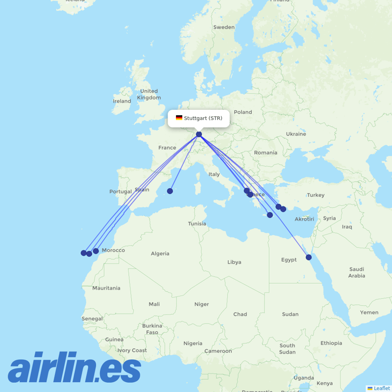 Condor from Stuttgart Airport destination map