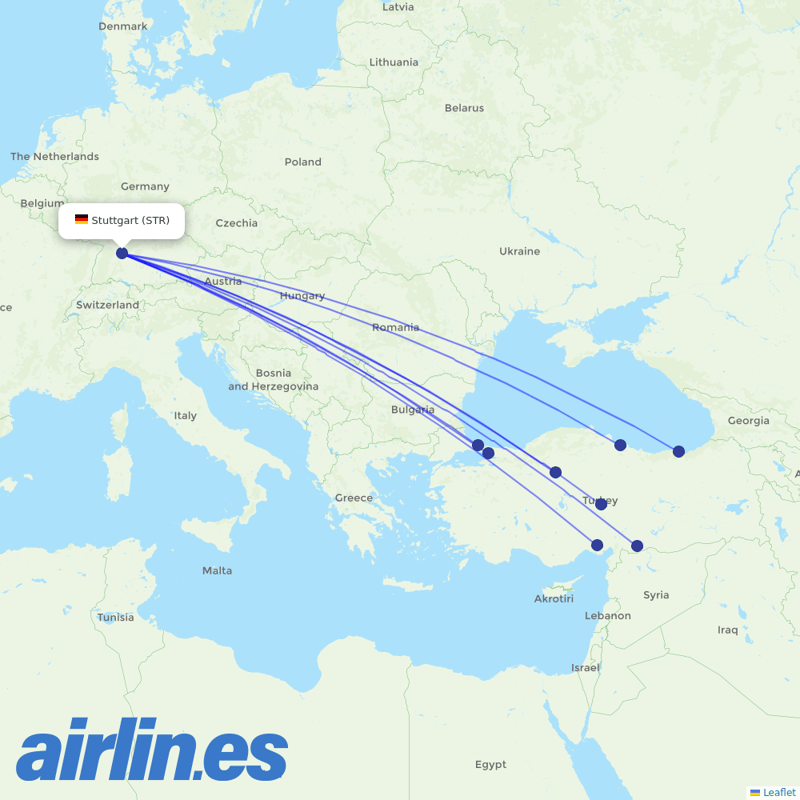 Turkish Airlines from Stuttgart Airport destination map