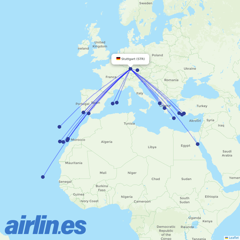 TUIfly from Stuttgart Airport destination map