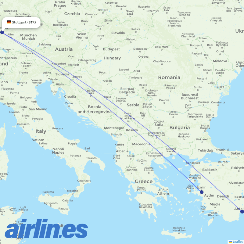 Corendon Airlines from Stuttgart Airport destination map