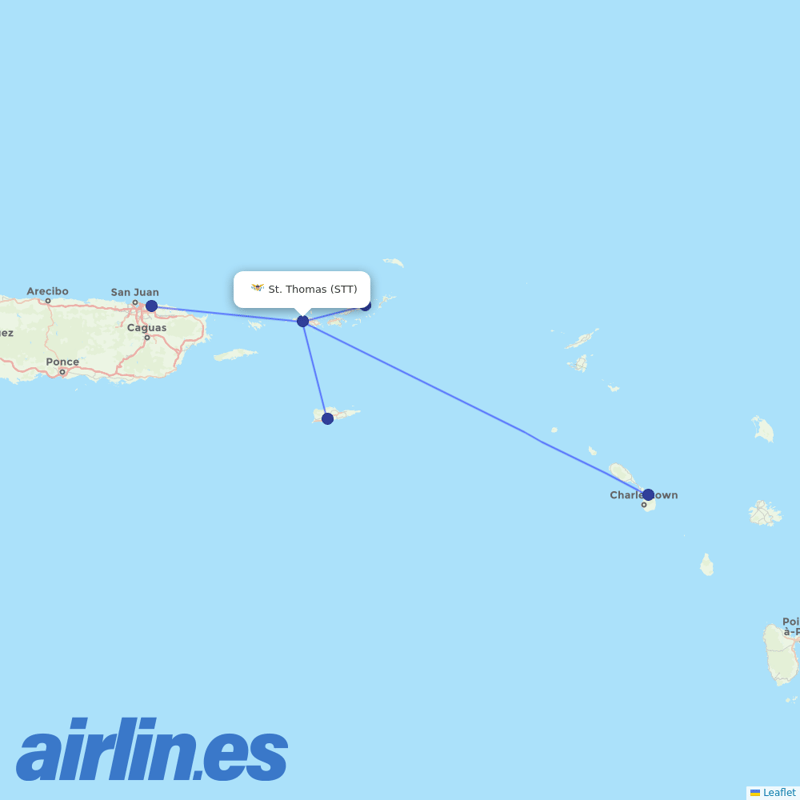 Cape Air from Saint Thomas destination map