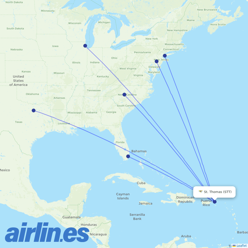 American Airlines from Saint Thomas destination map