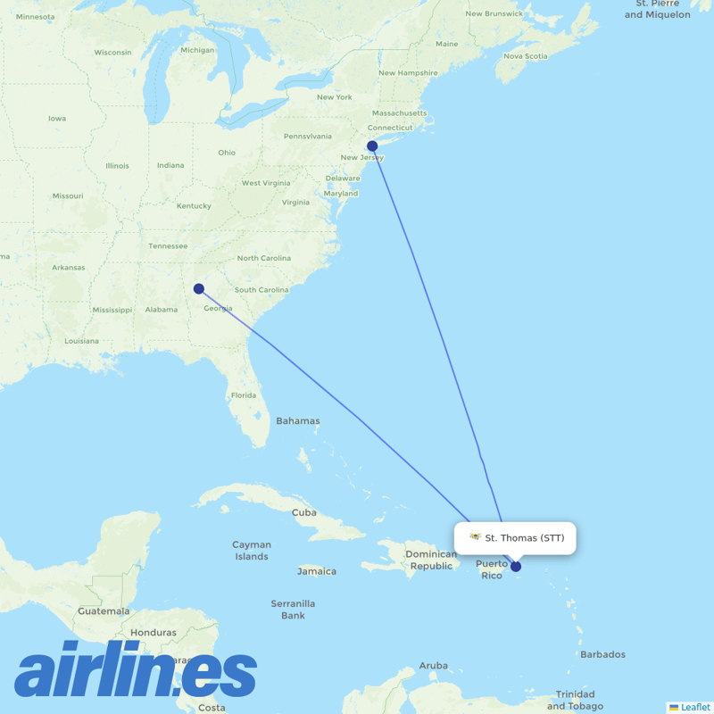 Delta Air Lines from Saint Thomas destination map