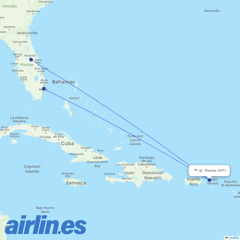 Spirit Airlines from Saint Thomas destination map