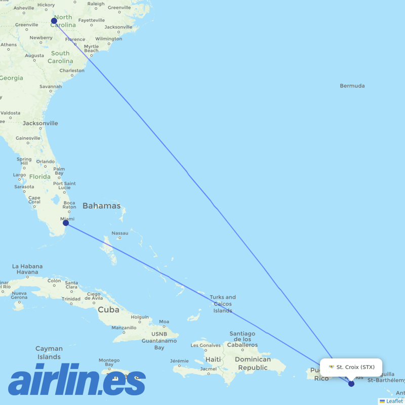 American Airlines from Saint Croix destination map