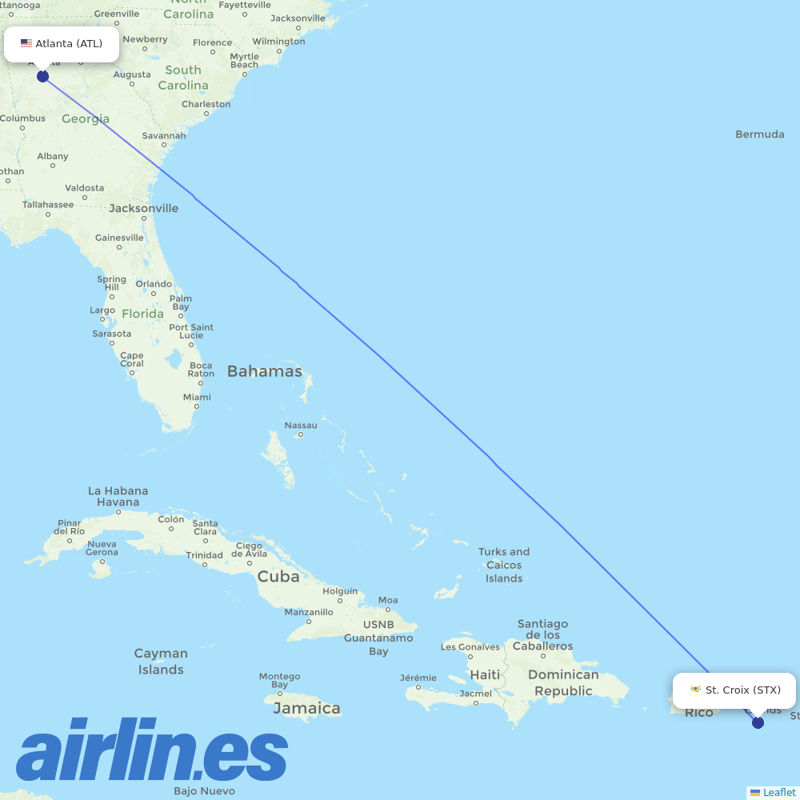 Delta Air Lines from Saint Croix destination map
