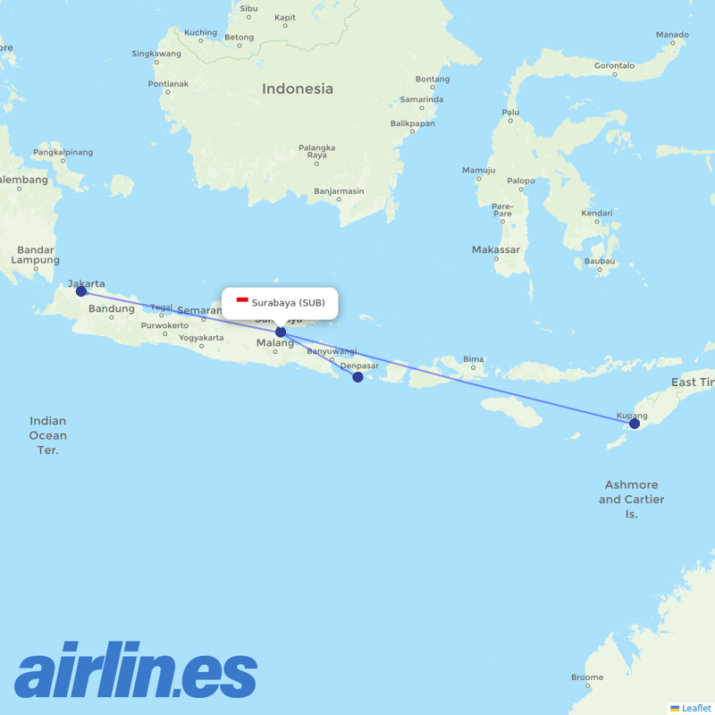 Garuda Indonesia from Juanda destination map