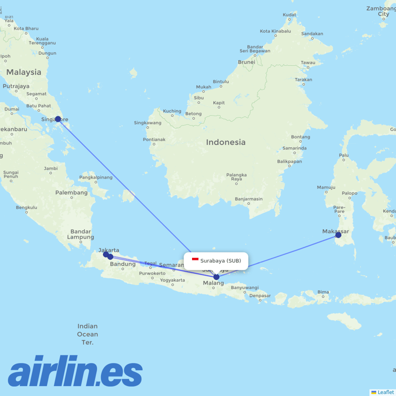 Batik Air from Juanda destination map