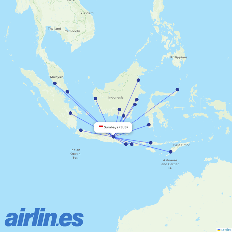 Lion Air from Juanda destination map
