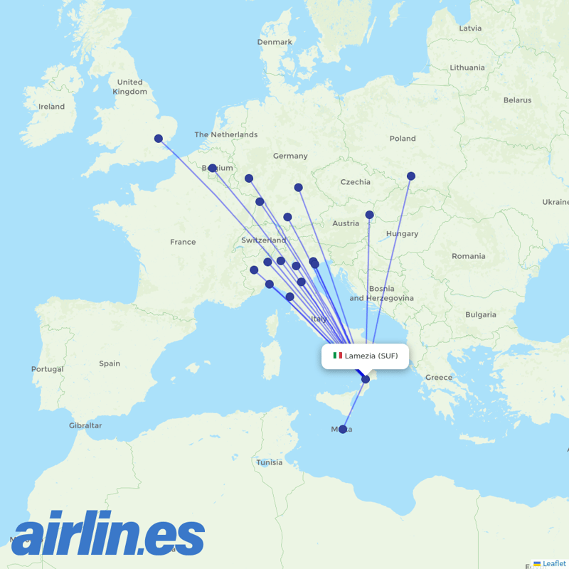 Ryanair from Lamezia Terme destination map