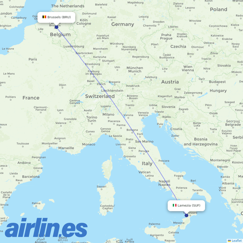 TUI Airlines Belgium from Lamezia Terme destination map