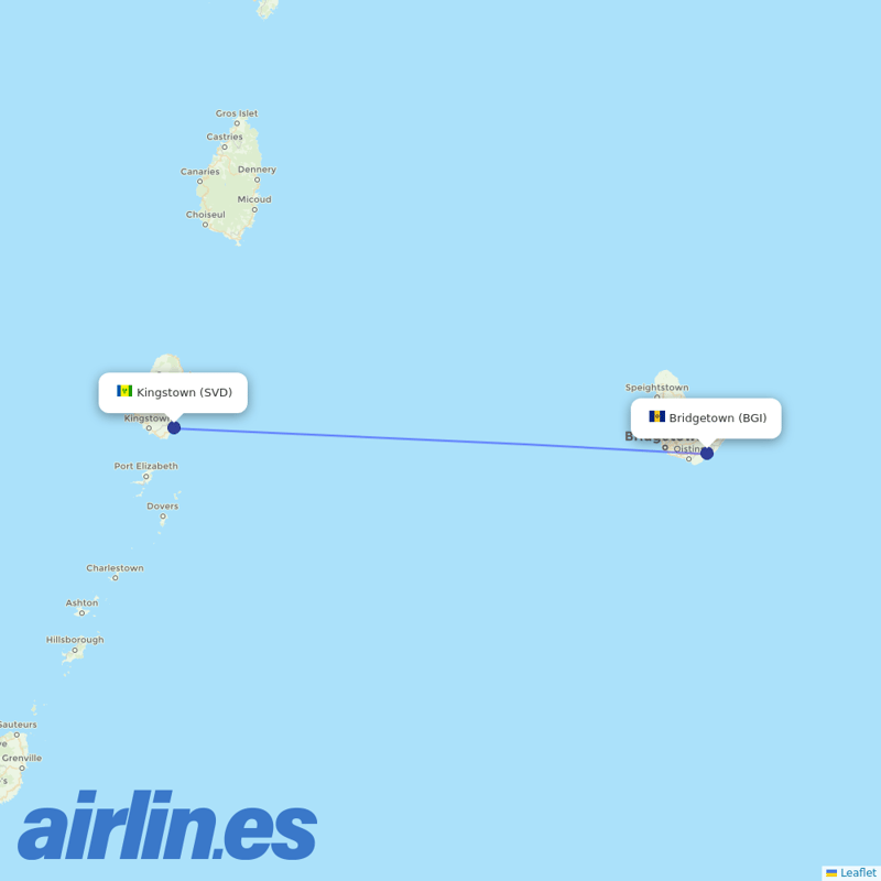 Virgin Atlantic from E T Joshua destination map