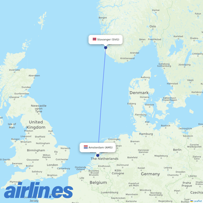 KLM from Stavanger Sola destination map