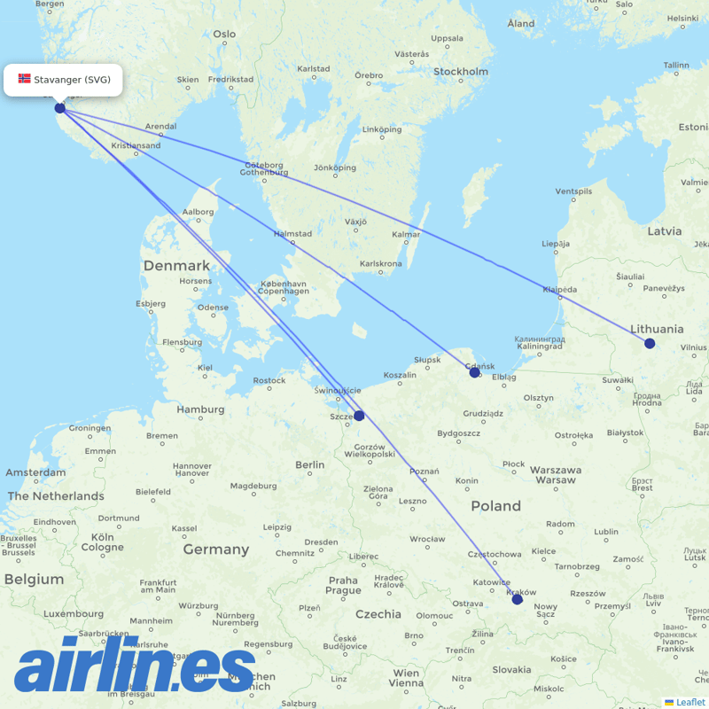 Wizz Air from Stavanger Sola destination map