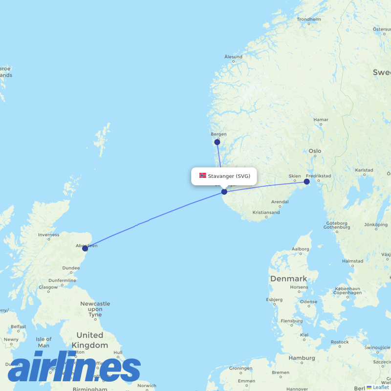 Wideroe from Stavanger Sola destination map