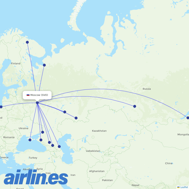 Nordavia Regional Airlines from Sheremetyevo International Airport destination map