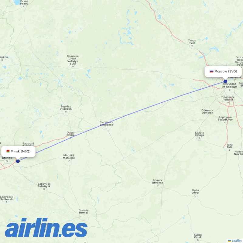 Belavia from Sheremetyevo International Airport destination map