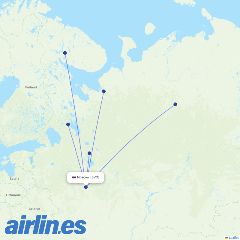 Severstal Aircompany from Sheremetyevo International Airport destination map