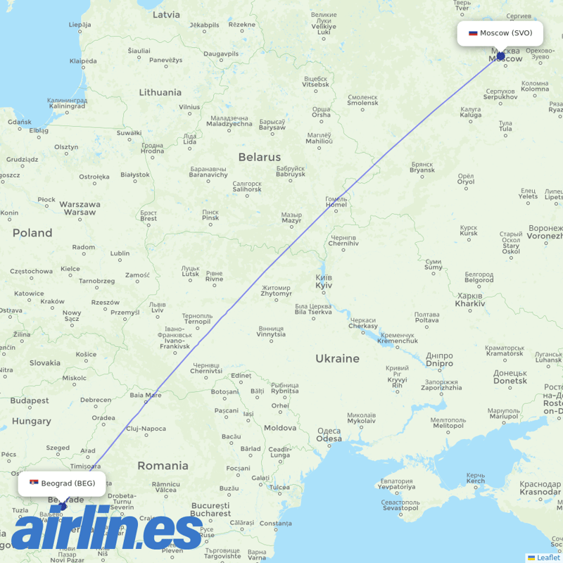 Air Serbia from Sheremetyevo International Airport destination map