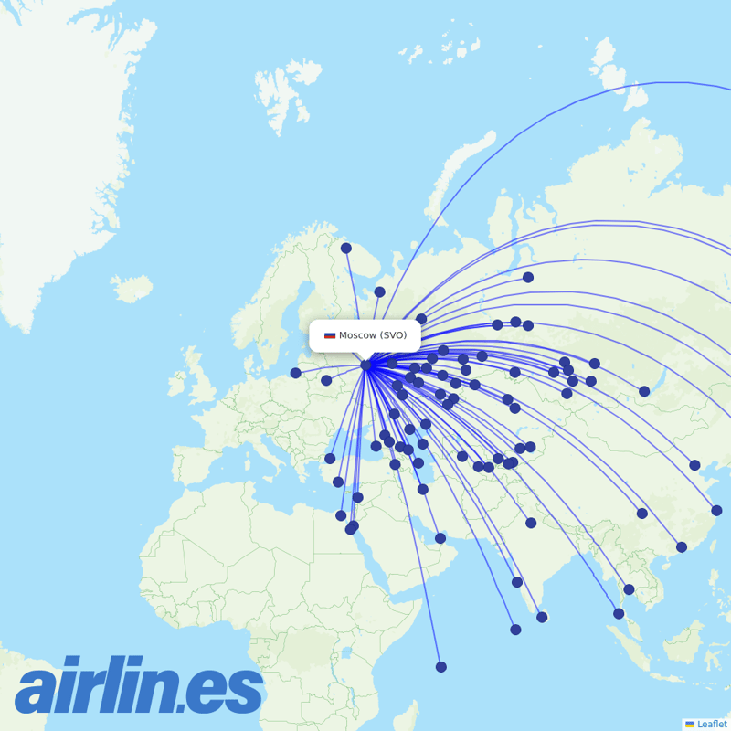 Aeroflot from Sheremetyevo International Airport destination map