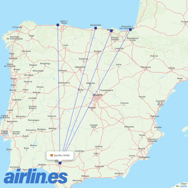 Volotea from Seville Airport destination map
