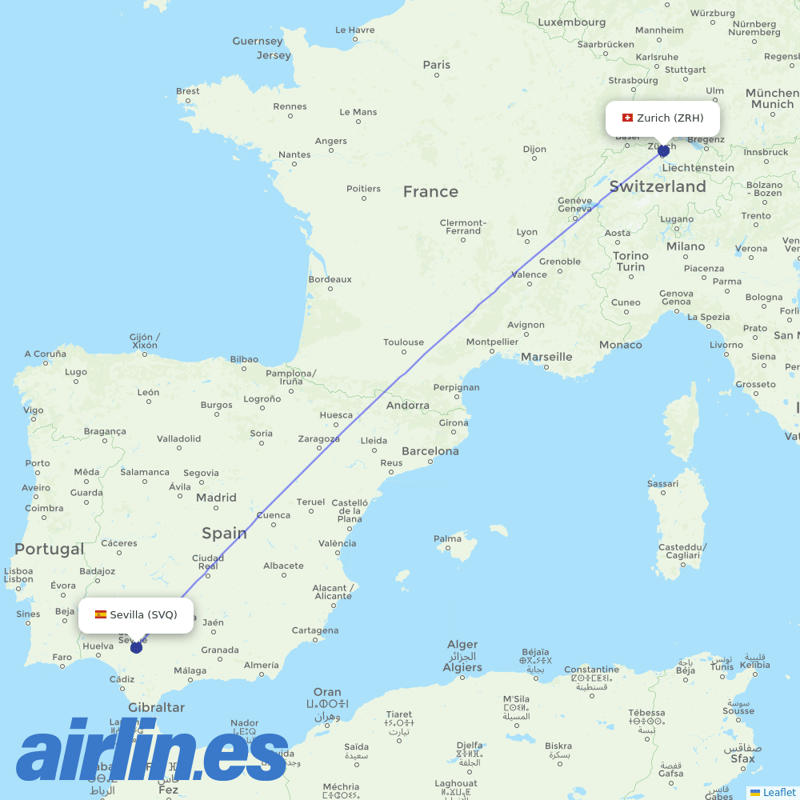 Edelweiss Air from Seville Airport destination map