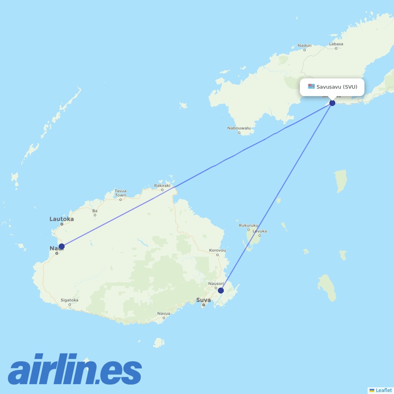 Fiji Airways from Savusavu Airport destination map