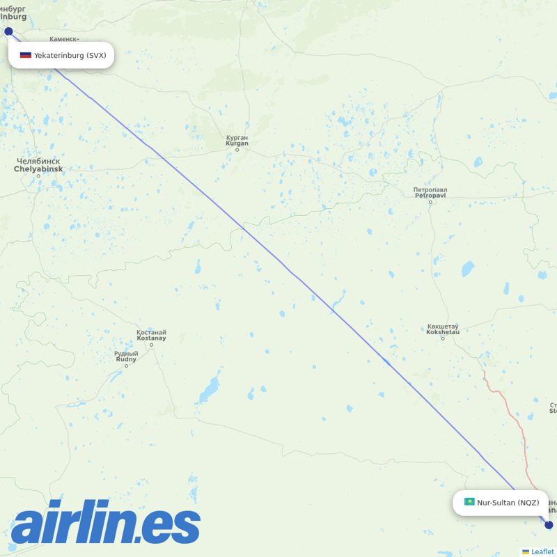 Qazaq Air from Koltsovo International Airport destination map