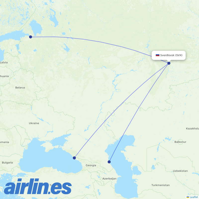Nordwind Airlines from Koltsovo International Airport destination map
