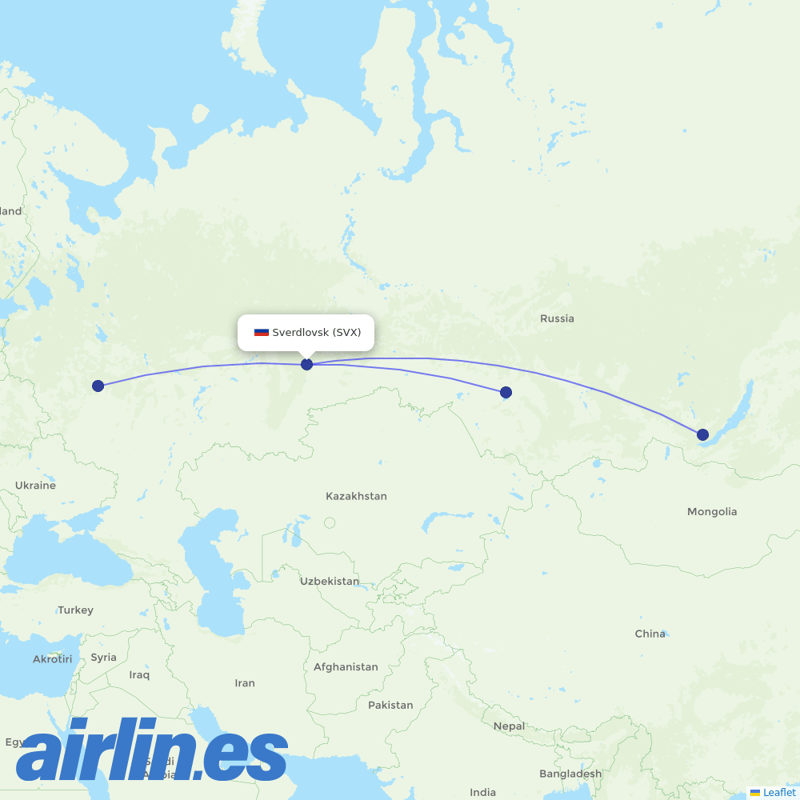 S7 Airlines from Koltsovo International Airport destination map