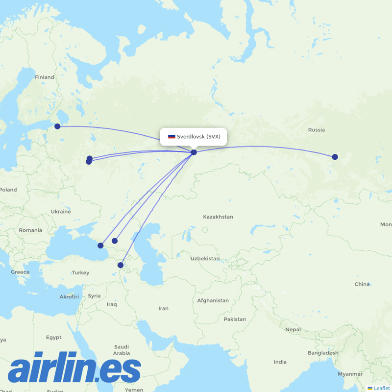 Aeroflot from Koltsovo International Airport destination map