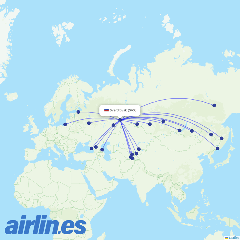 Ural Airlines from Koltsovo International Airport destination map