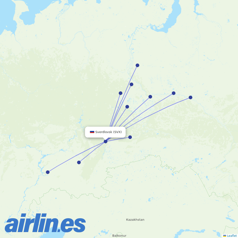 UTair from Koltsovo International Airport destination map