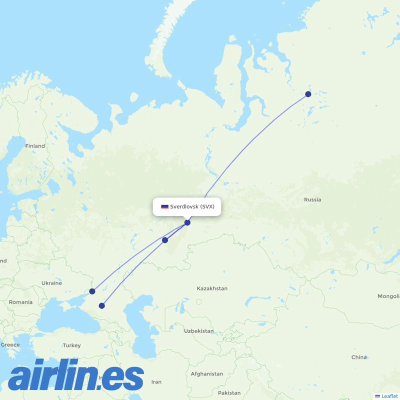 NordStar Airlines from Koltsovo International Airport destination map
