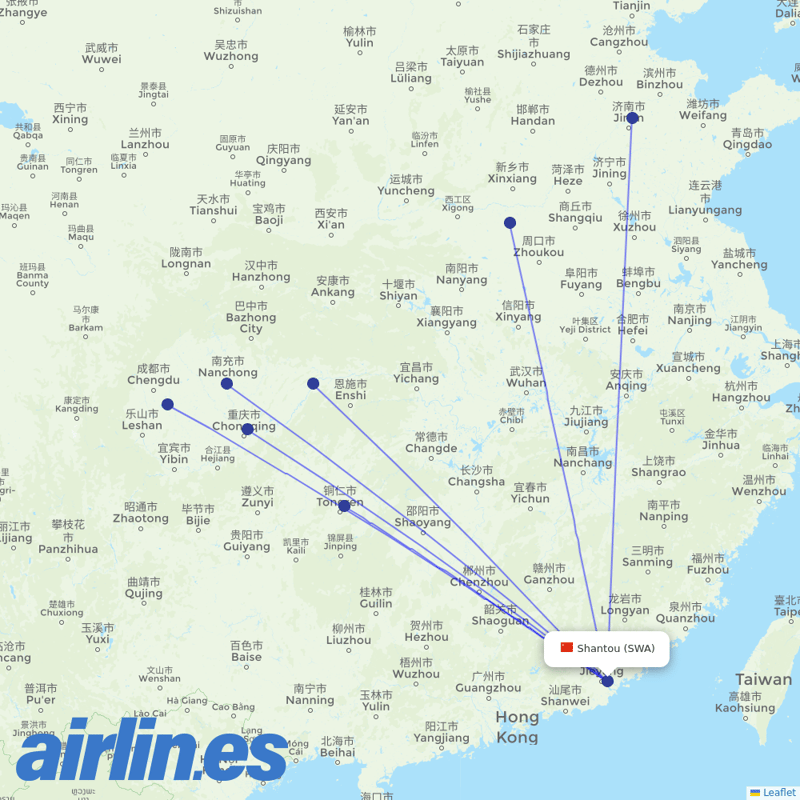 Sichuan Airlines from Wai Sha Airport destination map