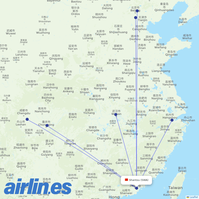 Air China from Wai Sha Airport destination map