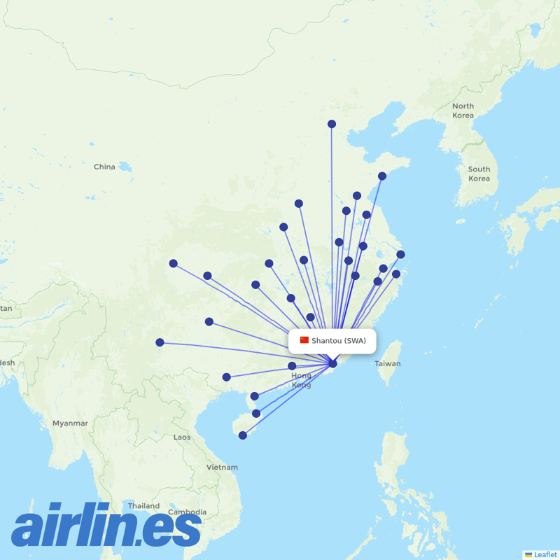China Southern Airlines from Wai Sha Airport destination map
