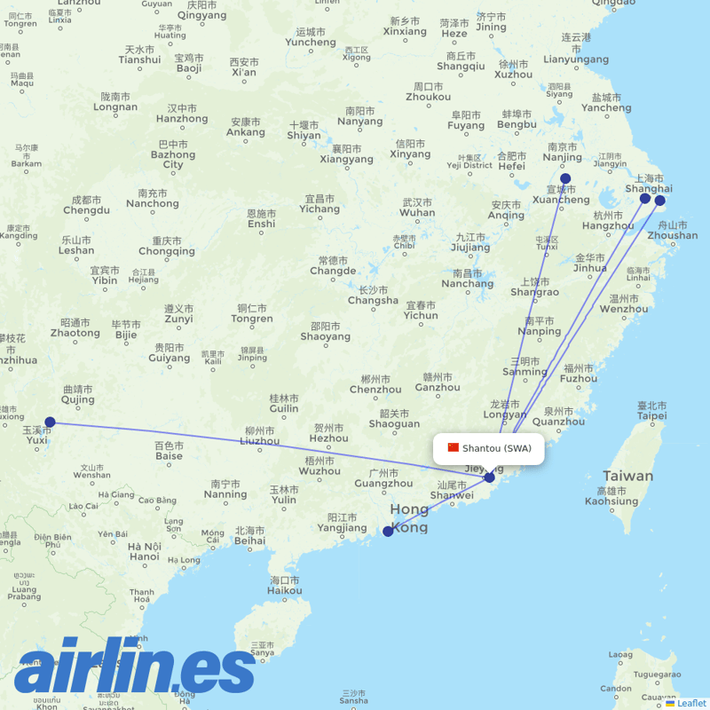 Shanghai Airlines from Wai Sha Airport destination map