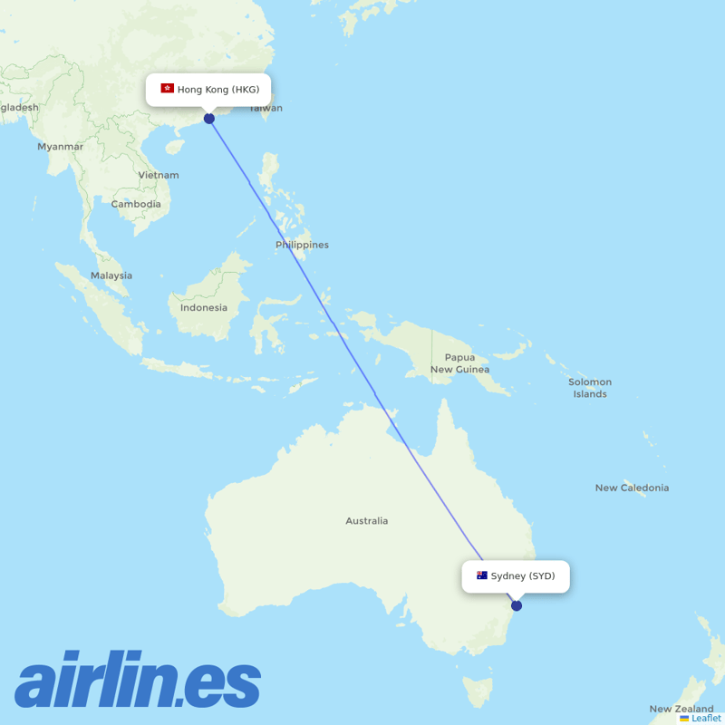 Cathay Pacific from Kingsford Smith International Airport destination map