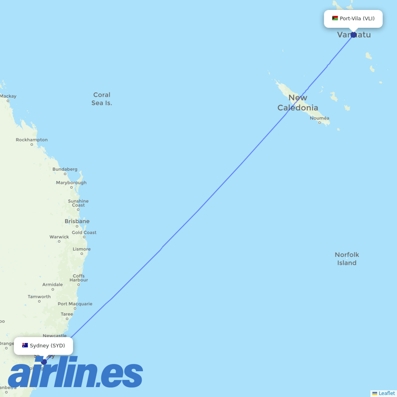 Air Vanuatu from Kingsford Smith International Airport destination map