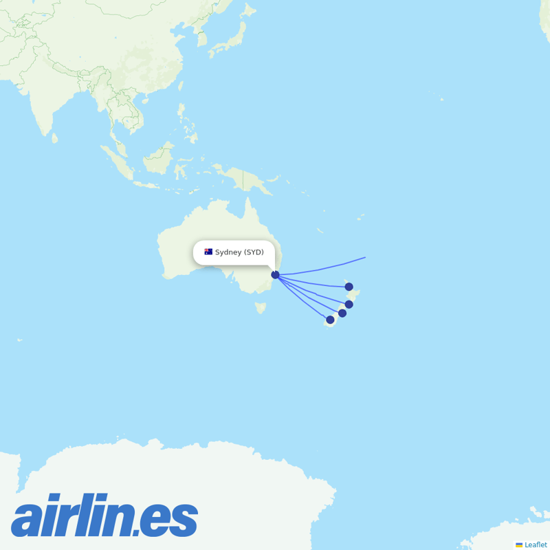 Air New Zealand from Kingsford Smith International Airport destination map