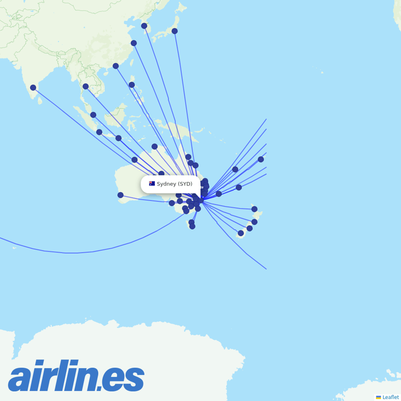 Qantas from Kingsford Smith International Airport destination map