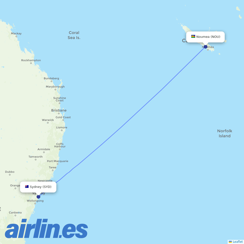 Aircalin from Kingsford Smith International Airport destination map