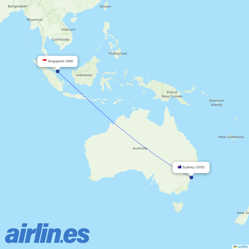 Singapore Airlines from Kingsford Smith International Airport destination map