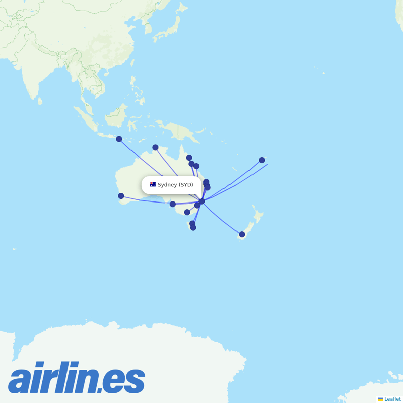 Virgin Australia from Kingsford Smith International Airport destination map
