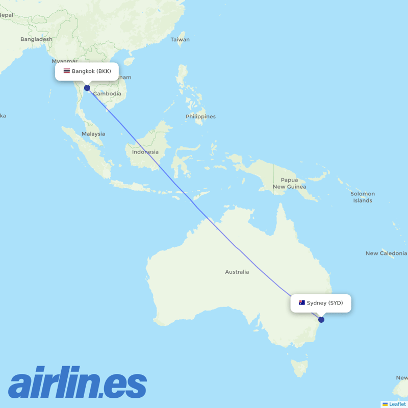 Thai AirAsia X from Kingsford Smith International Airport destination map